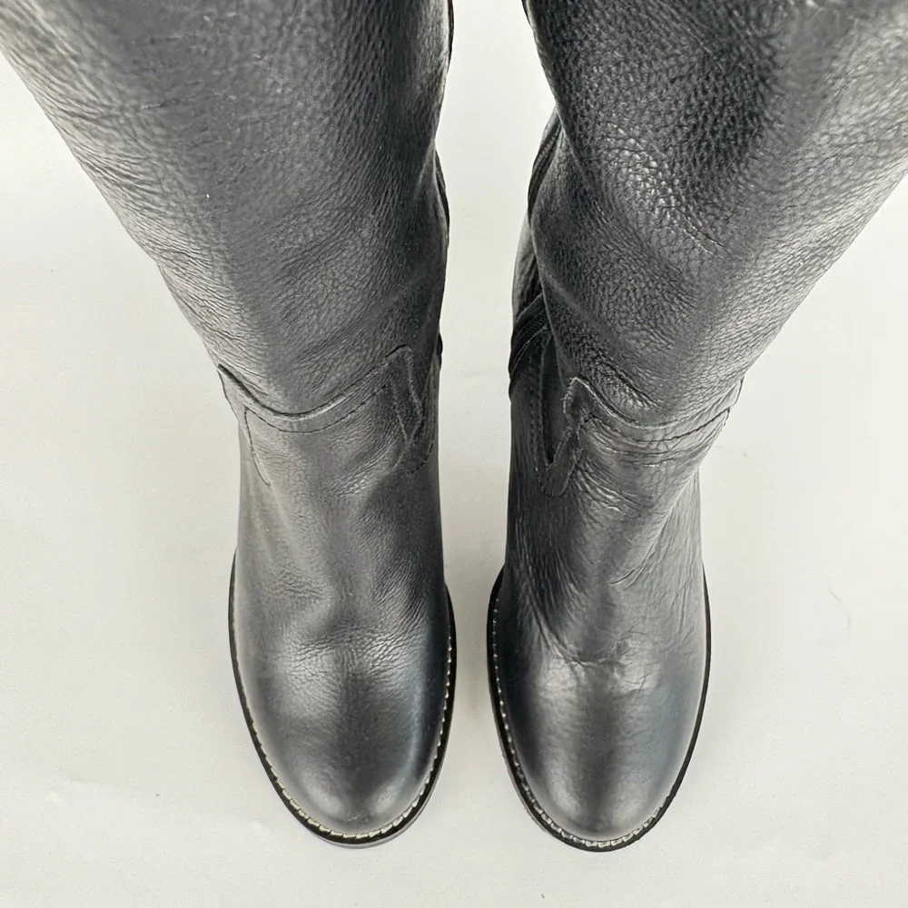 New Free People Black Leather Novak Over the Knee Heeled Boots